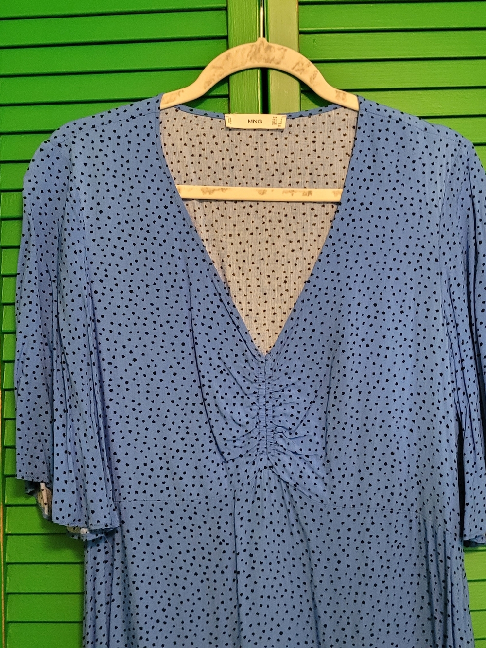 Long Flowy Blue V-Neck Flutter Sleeve - Picture 7 of 12